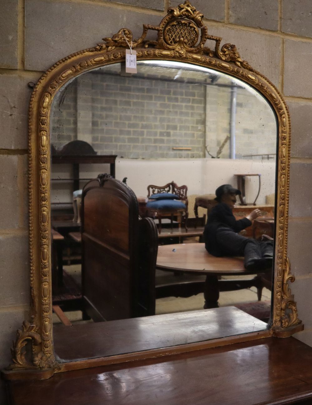 A Victorian gilt gesso overmantel, W.110cm, H.114cm